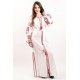 Boho Style Ukrainian Embroidered Maxi Broad Dress Red on White "Flower Fantasy"